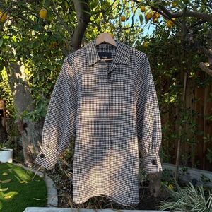 Maje Black, White & Tan Houndstooth Wool Blend Coat